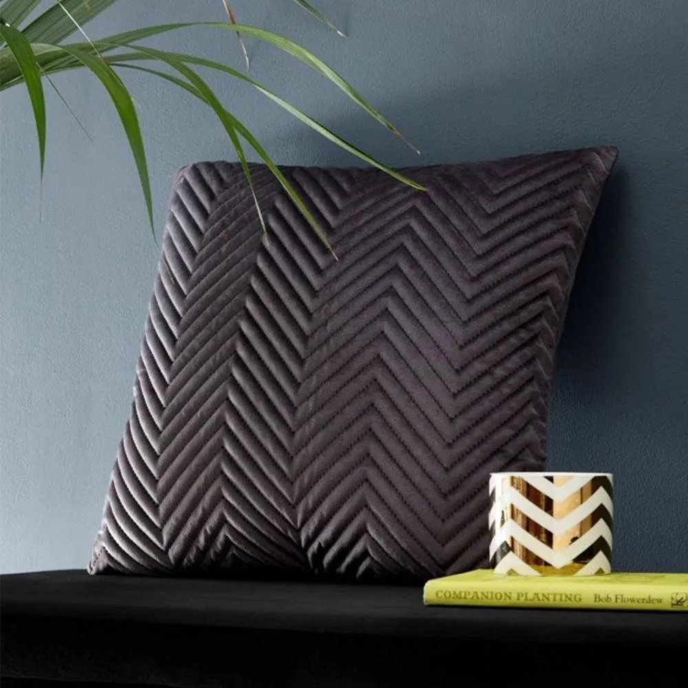 Portfolio Home Pinsonic Velvet Filled Cushion 43 x 43cm - 17" x 17" in Grey 1