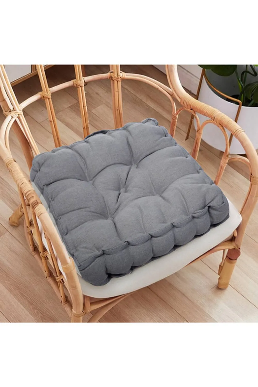 Living and Home Garden Armchair Cotton-Linen Cushion Chair Pad with Handle in Dark Grey