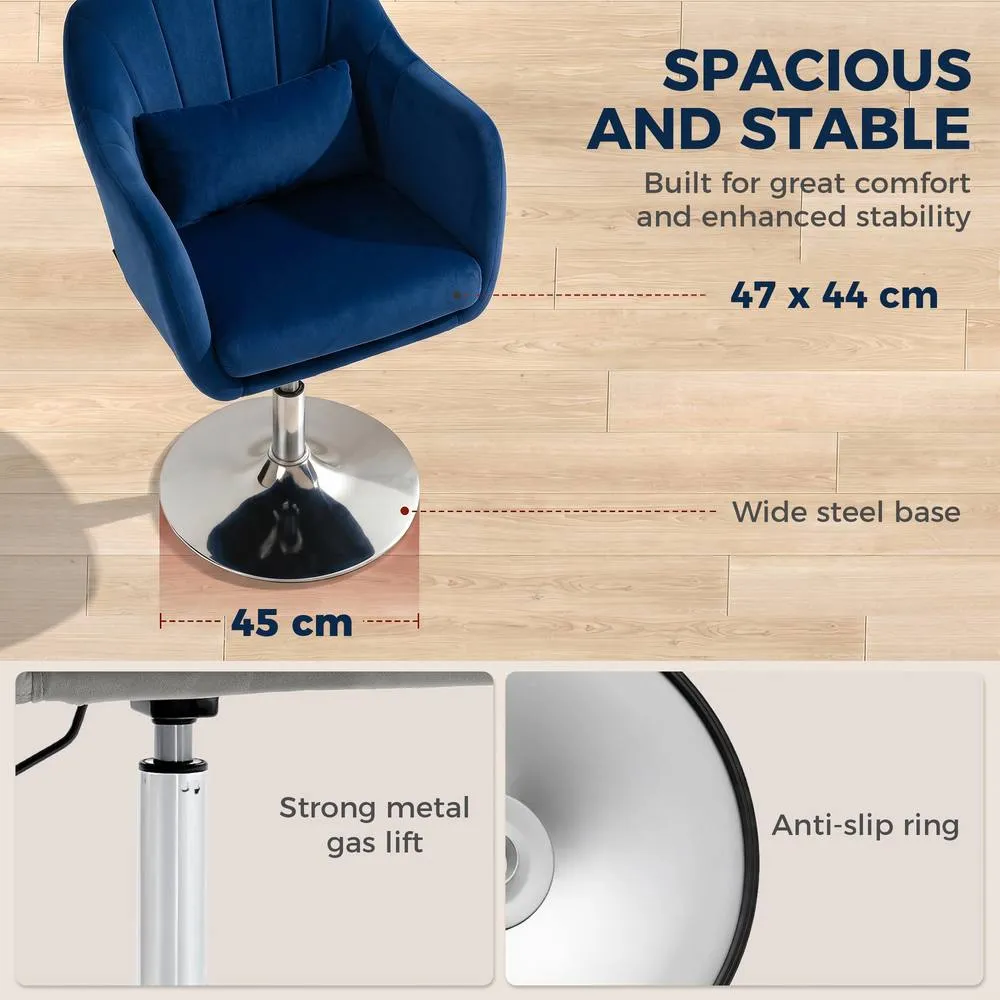 HOMCOM Retro Velvet Swivel Tub Chair with Steel Frame Dark Blue 5