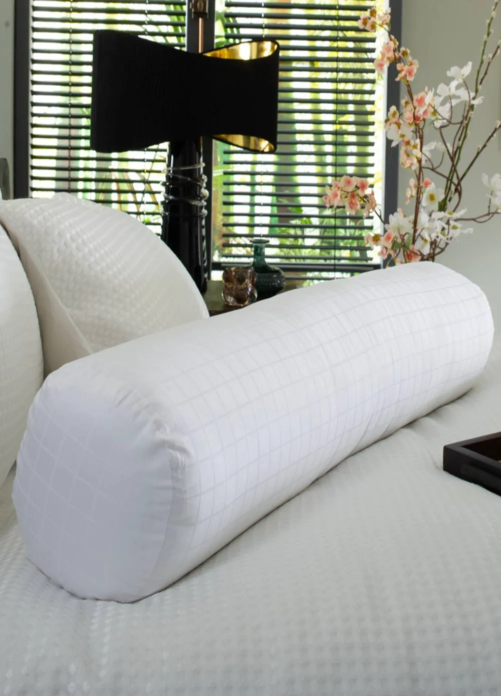 The Lyndon Company Long Body Bolster Pillow 100% Cotton Jacquard Casing with Siliconised Polyester Filling in White
