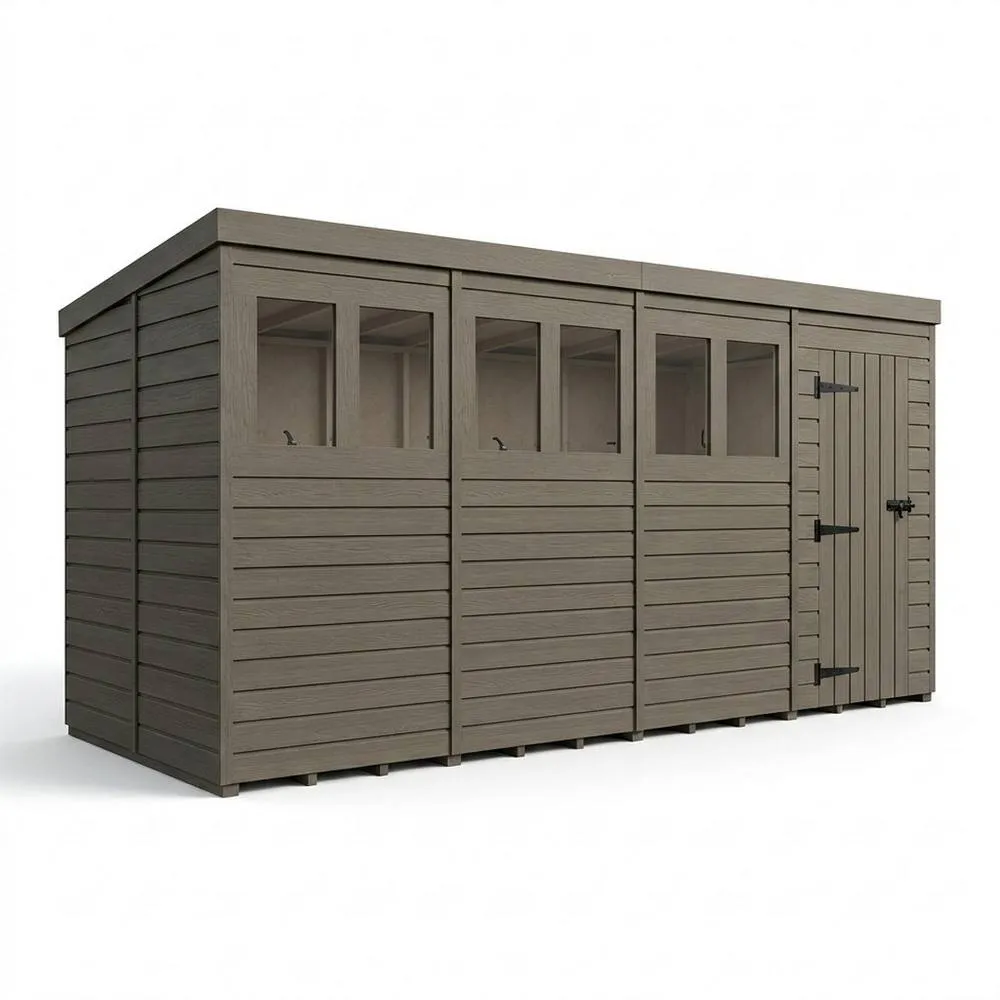 Buttercup Farm 6ft x 9ft Composite Pent Garden Shed Single Door With Windows - Grey