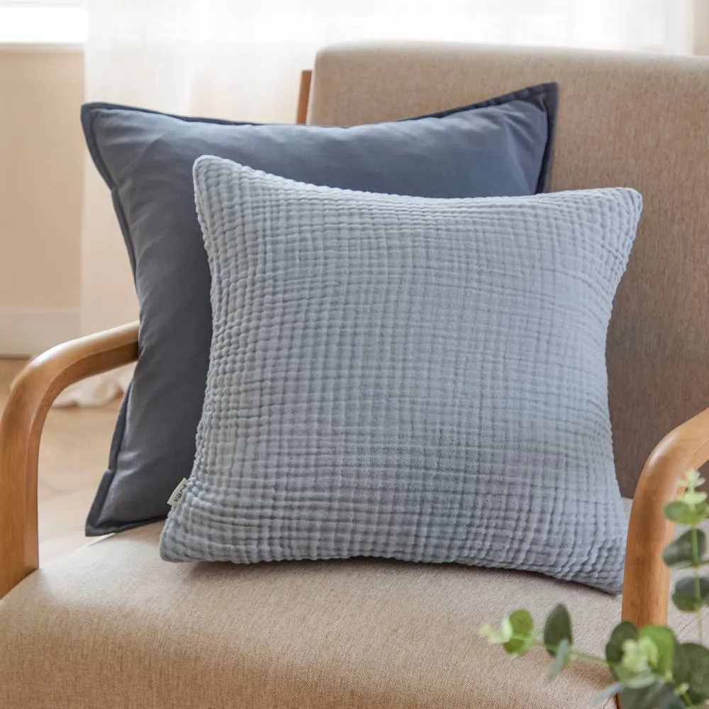 Yard Lark Muslin 100% Cotton Plain Cushion in Pale Blue