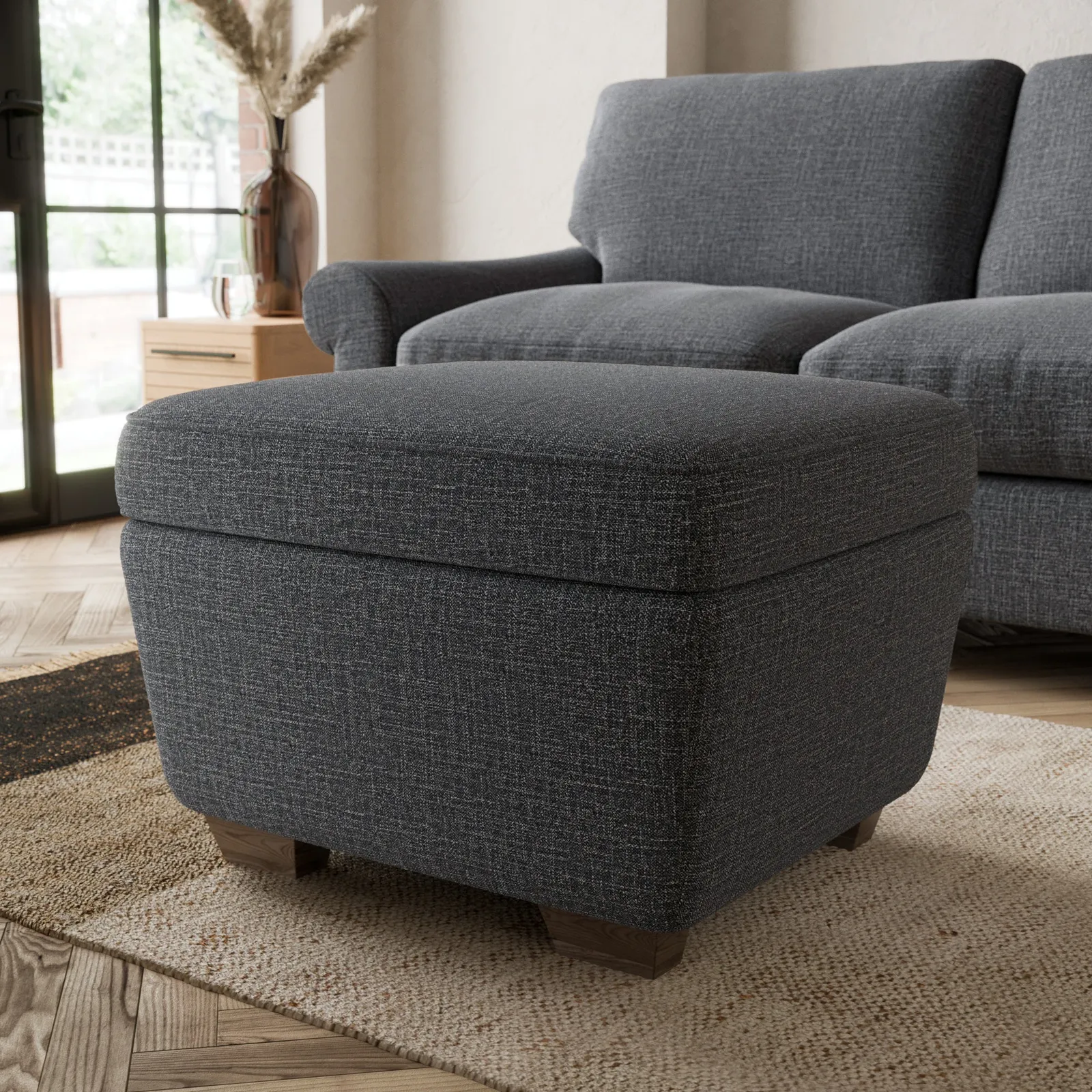 Arundel Slub Cotton Blend Footstool Black