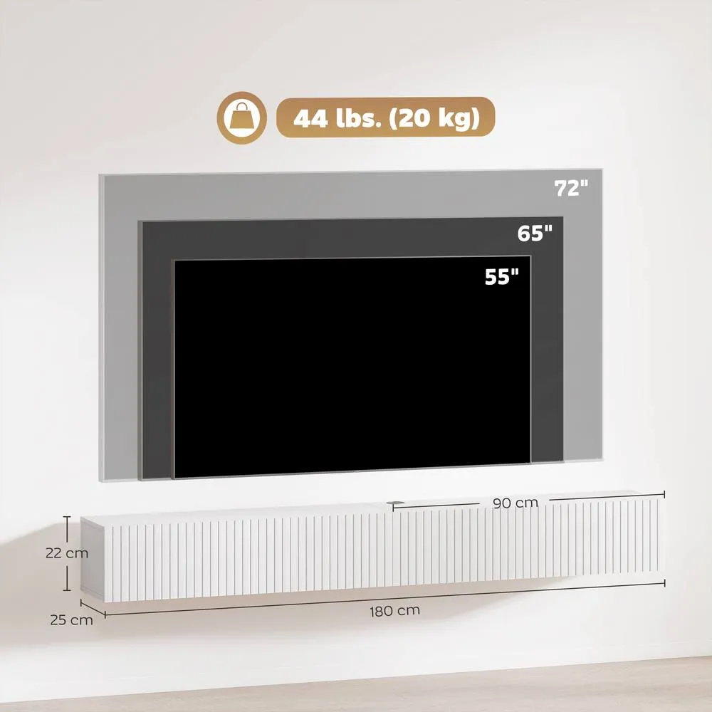 HOMCOM Wall Mount TV Stand Cabinet with Fluted Flip-Down Doors in White 3