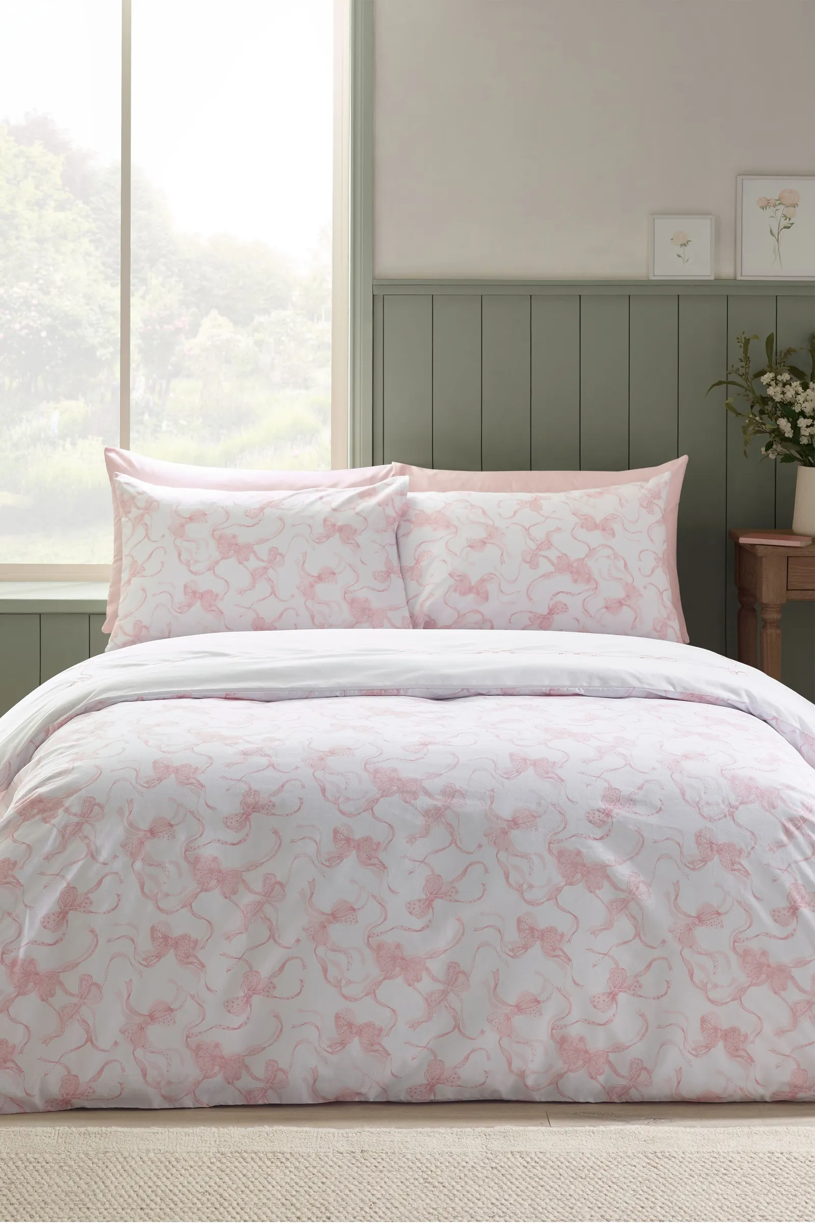 Catherine Lansfield Bow Embroidery Duvet Cover Set in Pink 2