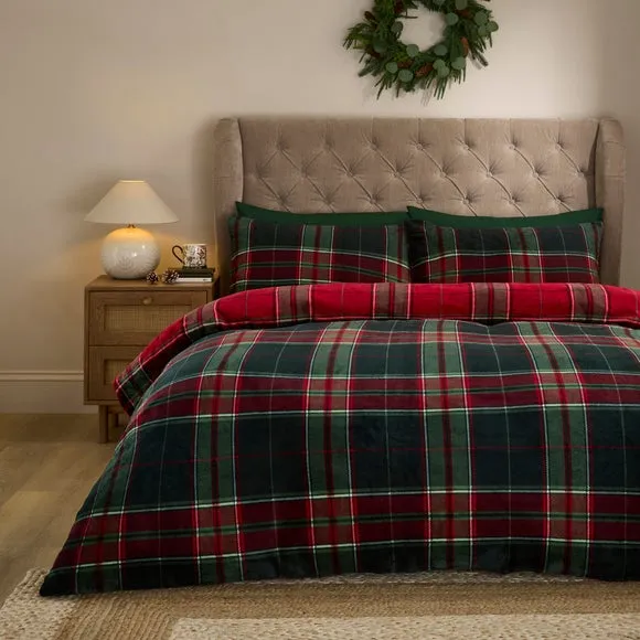 Check Fleece Duvet Cover & Pillowcase Set