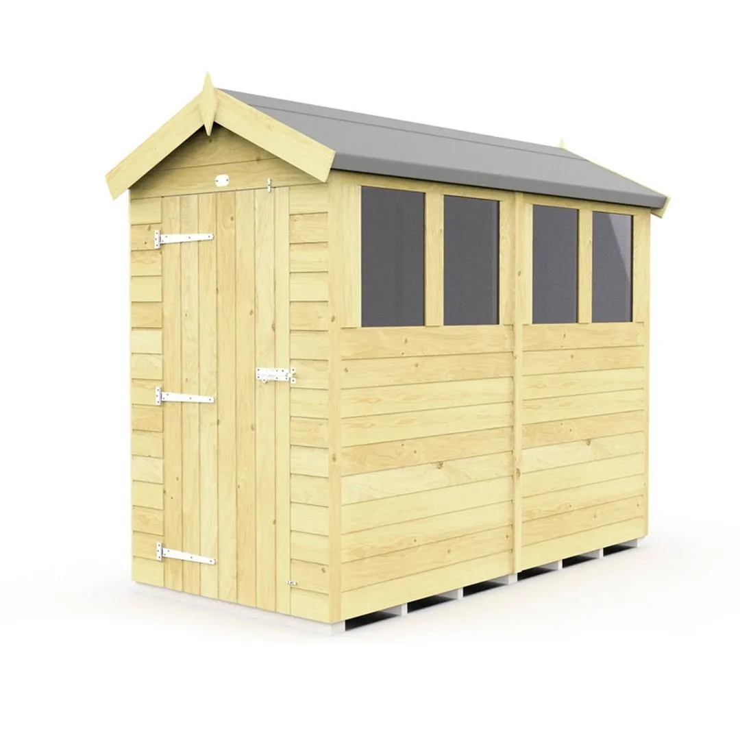Buttercup Farm 4 x 8 Feet Apex Shed - Single Door W/ Windows - L243 x W118 x H217 cm in Brown