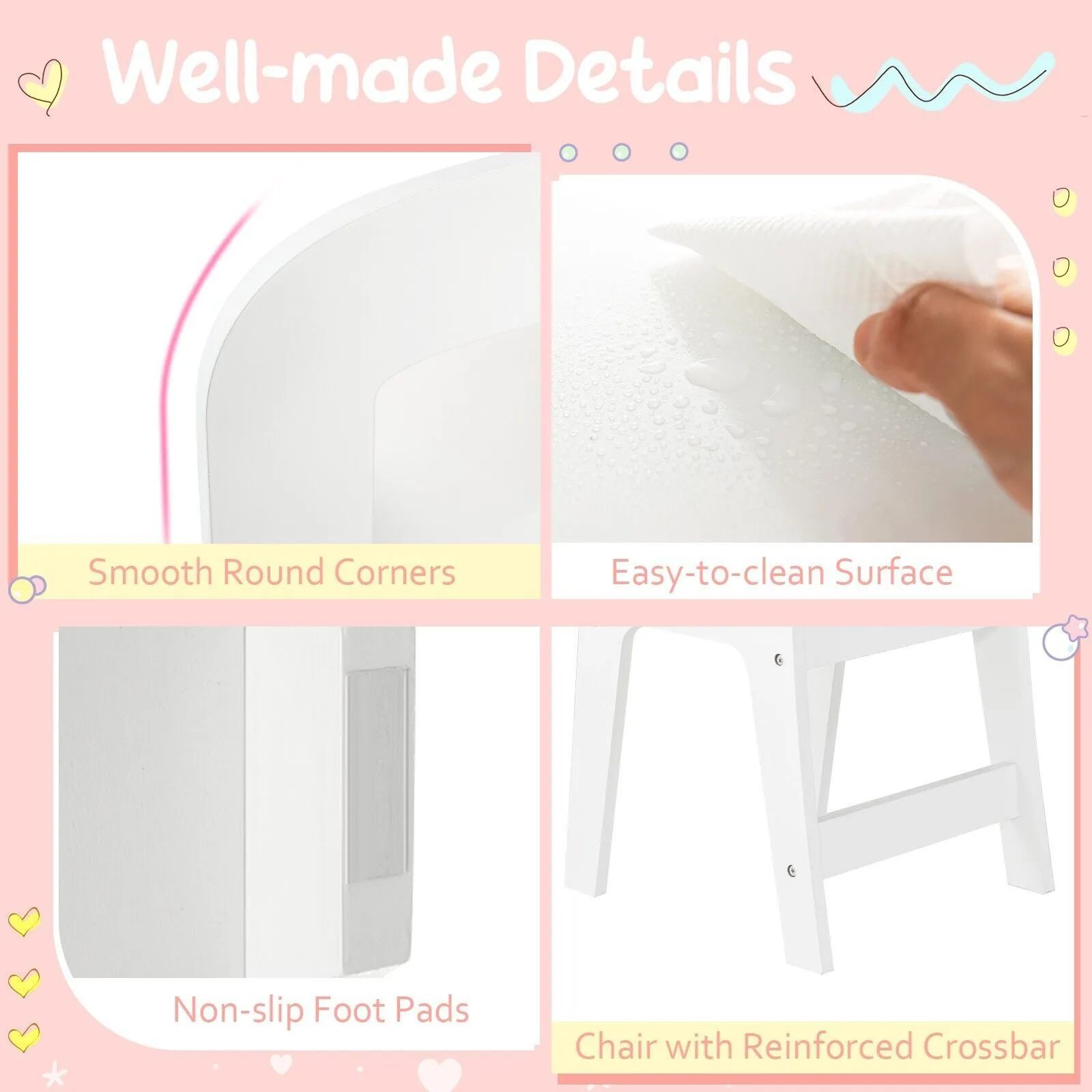 Costway 2-in-1 Dressing Table & Chair Set Vanity Table Desk w/ Removable Mirrors in White 4