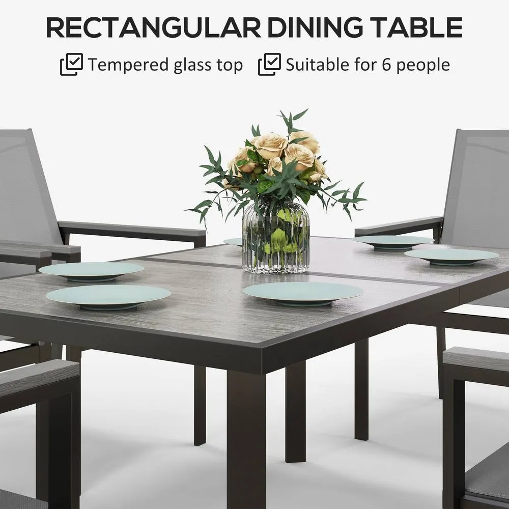 OUTSUNNY 7 Pieces Outdoor Dining Table & 6 Armchairs, Garden Dining Set, Grey 6