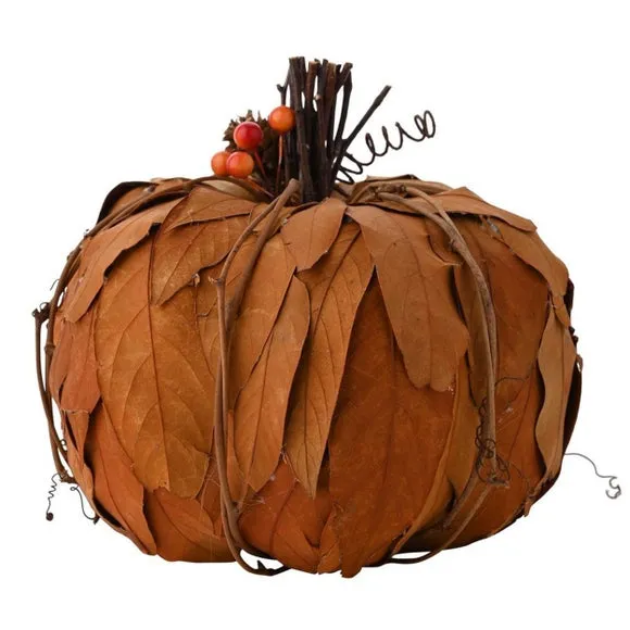 Country Living Natural Leaves Pumpkin Decoration 3