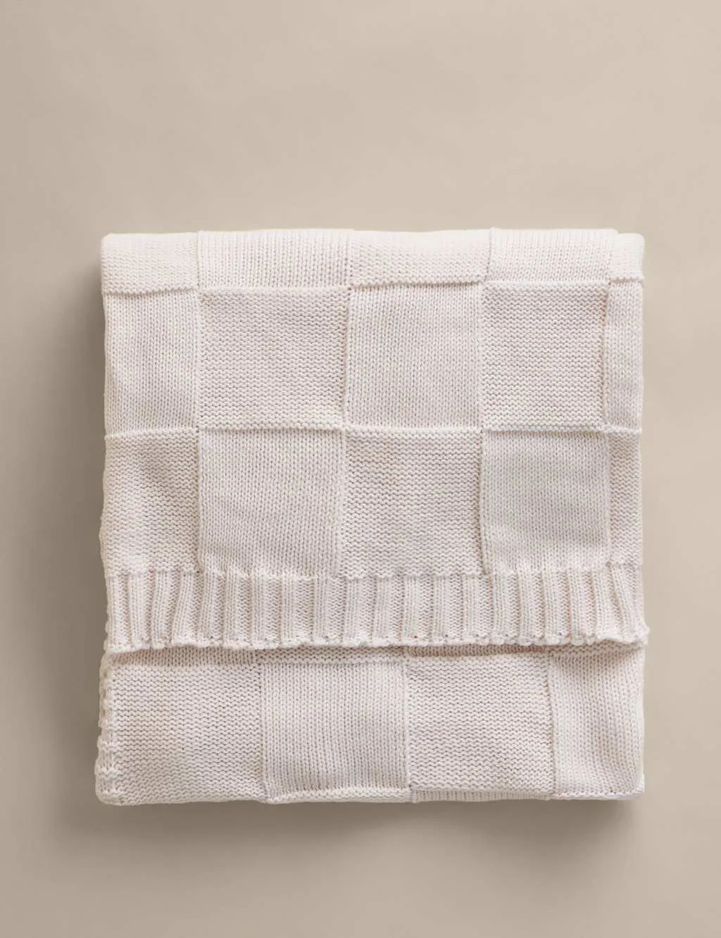 M&S Knitted Checkerboard Large Throw Neutral