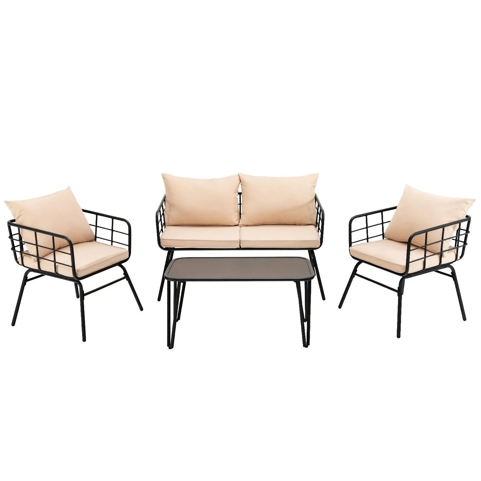 Costway 4 PCS Patio Conversation Set Outdoor Furniture Loveseat Coffee Table 2 Chairs in Beige 5