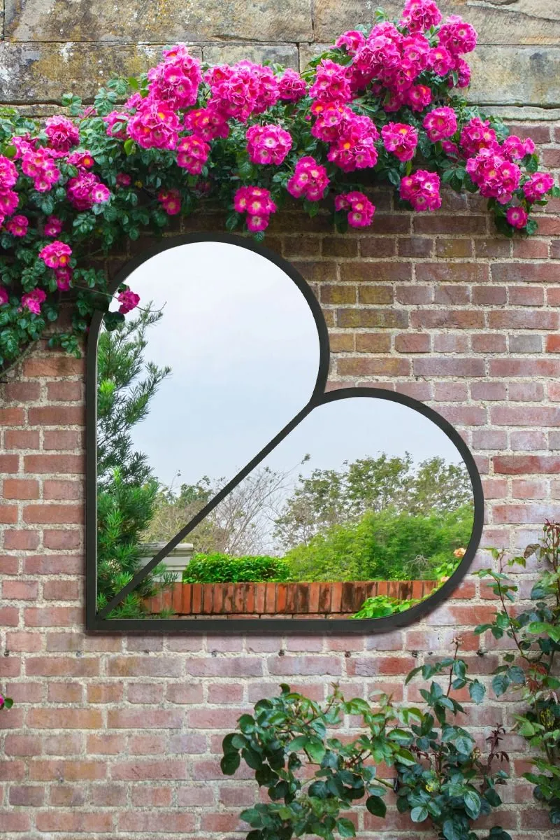 MirrorOutlet Black Metal Framed Heart Shaped Wall Garden Mirror (80CM X 80CM) MAX 6