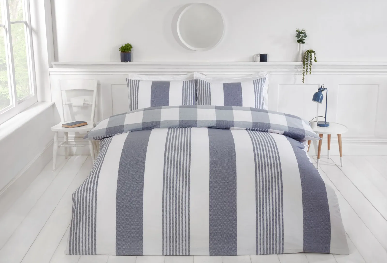 Rapport Home PH Chambray Stripe Duvet Cover Set with Pillowcase in Blue 1