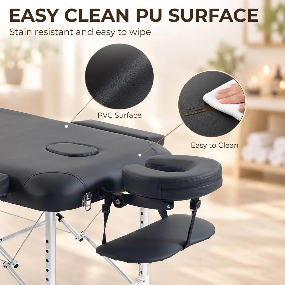 HOMCOM Portable Massage Table Beauty Therapy Sofa Bed Spa Aluminium Black 6