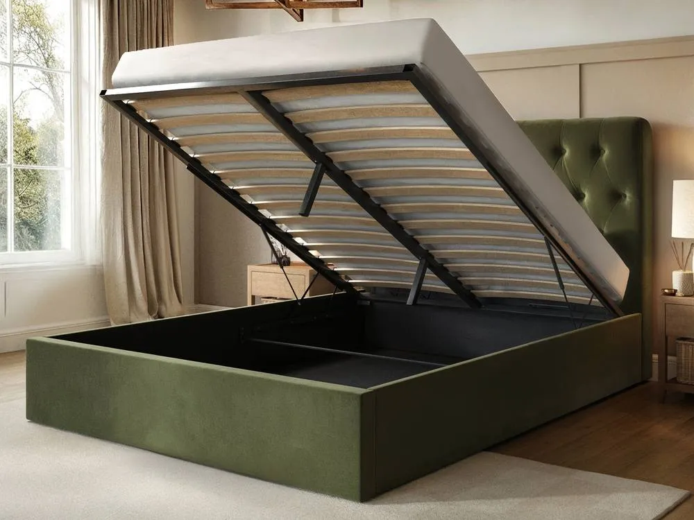 Flair Marley Buttoned Headboard Ottoman Bed Green Velvet 2