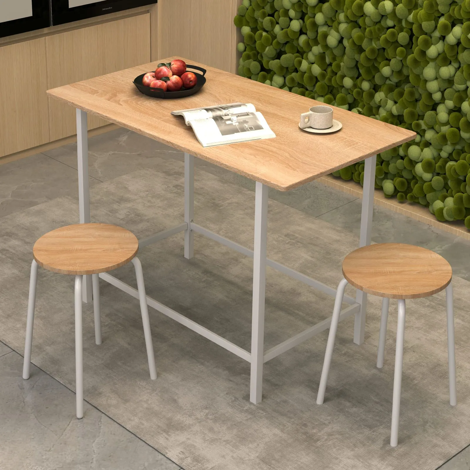 Costway 3-Piece Wooden Dining Set Kitchen Table & 2 Chairs in White 4
