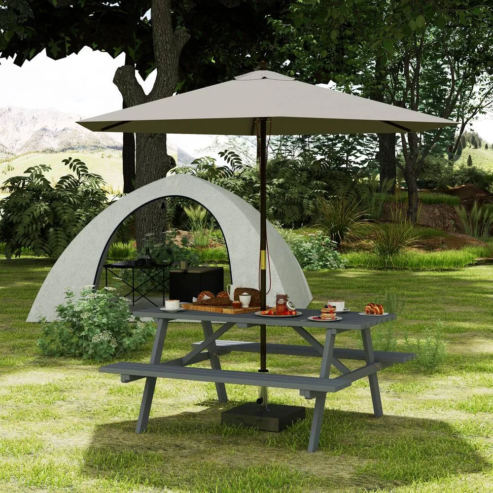 OUTSUNNY Outdoor Wooden Picnic Table Bench Garden Patio Pub Chair 6 Seats in Grey
