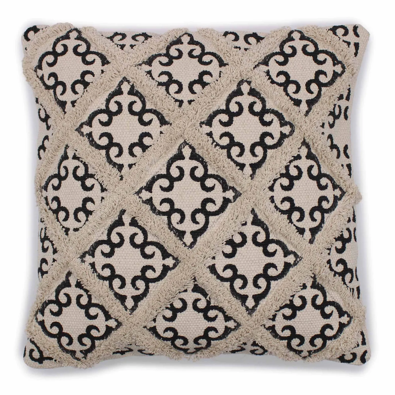 KDMD Classic Cushion Cover - Lux Criss-Cross & Print - 45x45cm in Cream