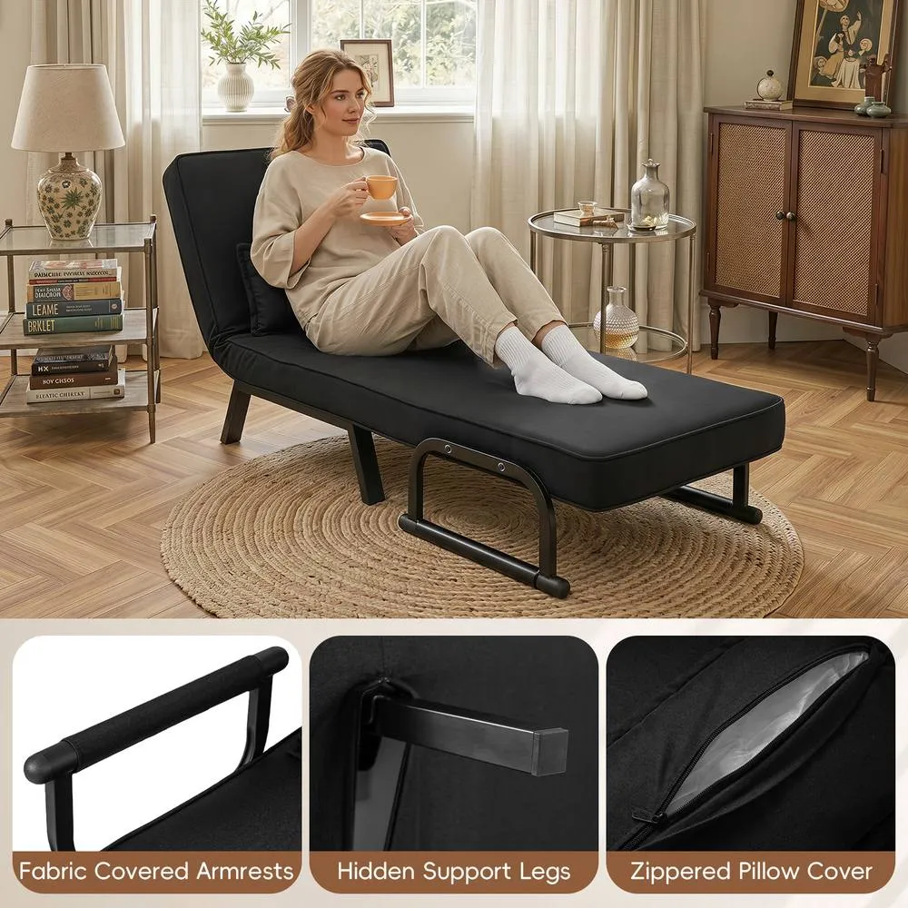 Costway Convertible Sleeper Chair Folding Sofa Bed with Adjustable Backrest in Black 6