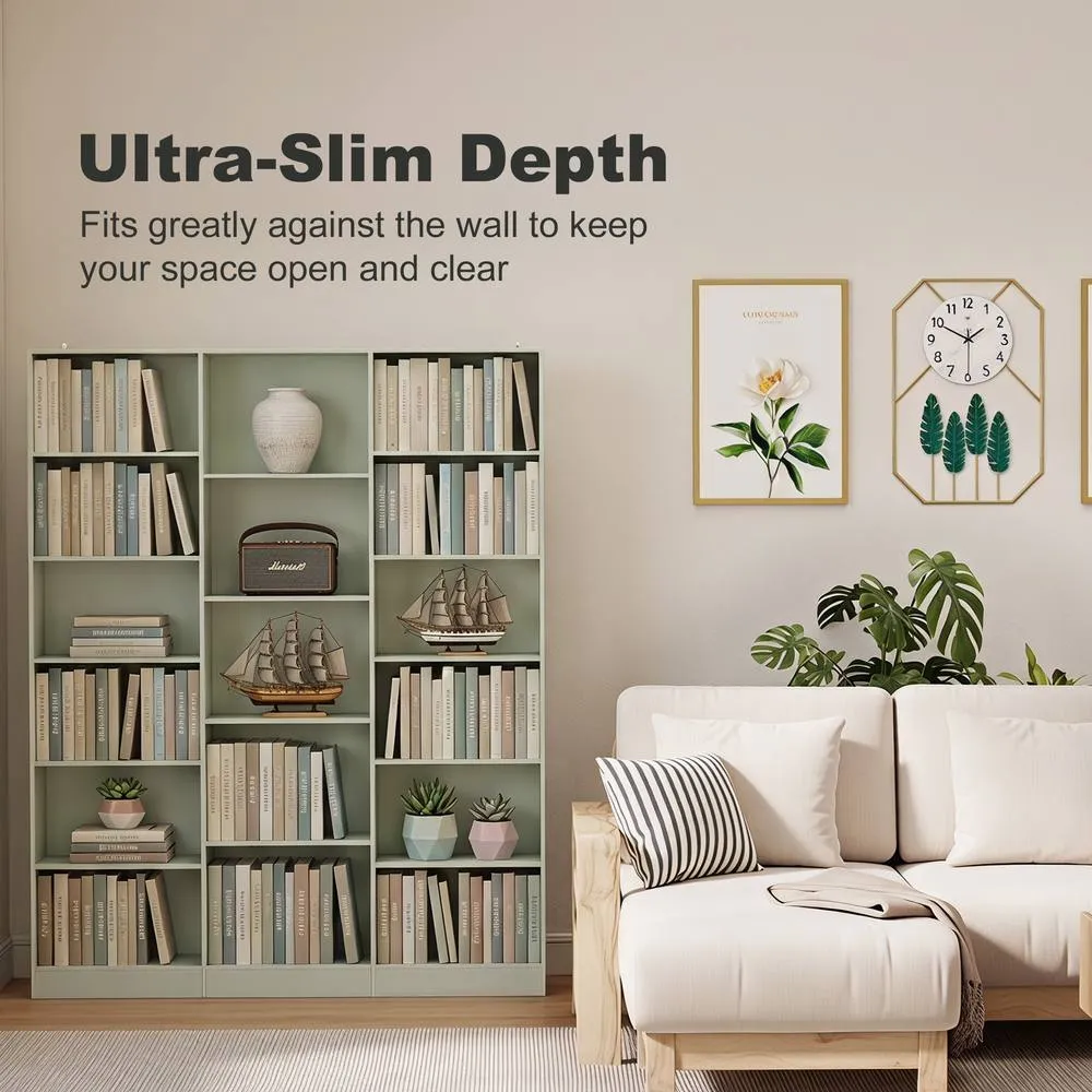HOMCOM Bookcase Freestanding Open Storage Shelf with 17 Compartments in Light Green 6