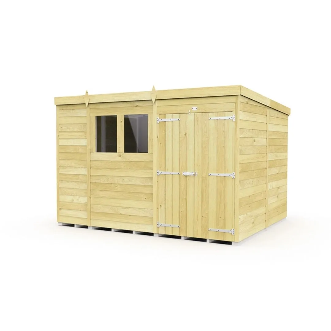 Buttercup Farm 10 x 8 Feet Pent Shed - Double Door W/ Windows - L231 x W302 x H201 cm in Brown