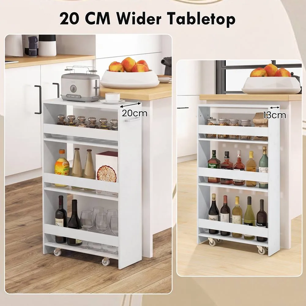 Costway 4 Tier Rolling Storage Cart 20 cm Slim Kitchen Trolley in White 5