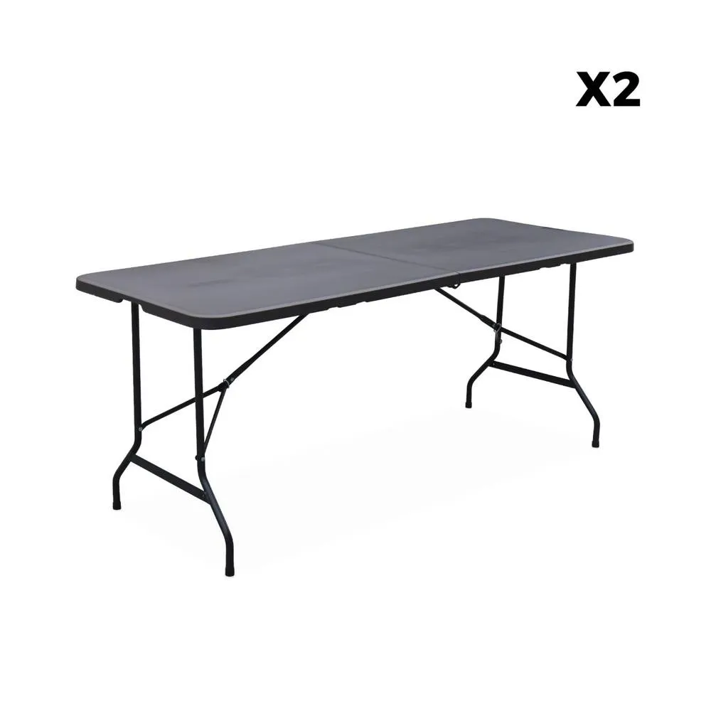 sweeek Pair of folding plastic reception tables with 12 chairs in Dark Grey 6