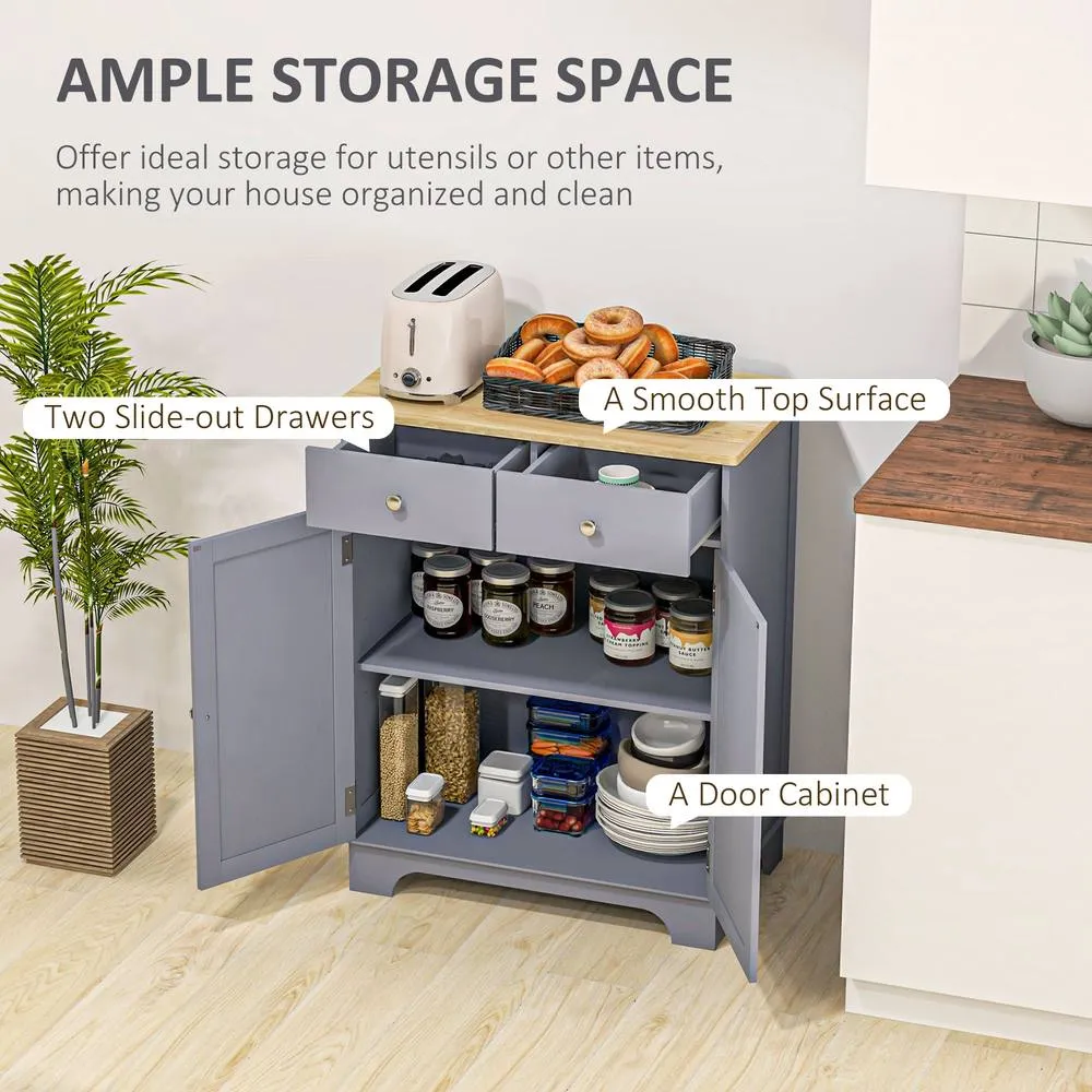 HOMCOM Rubber Wood Top Kitchen Side Cabinet with Adjustable Shelf, Grey 4