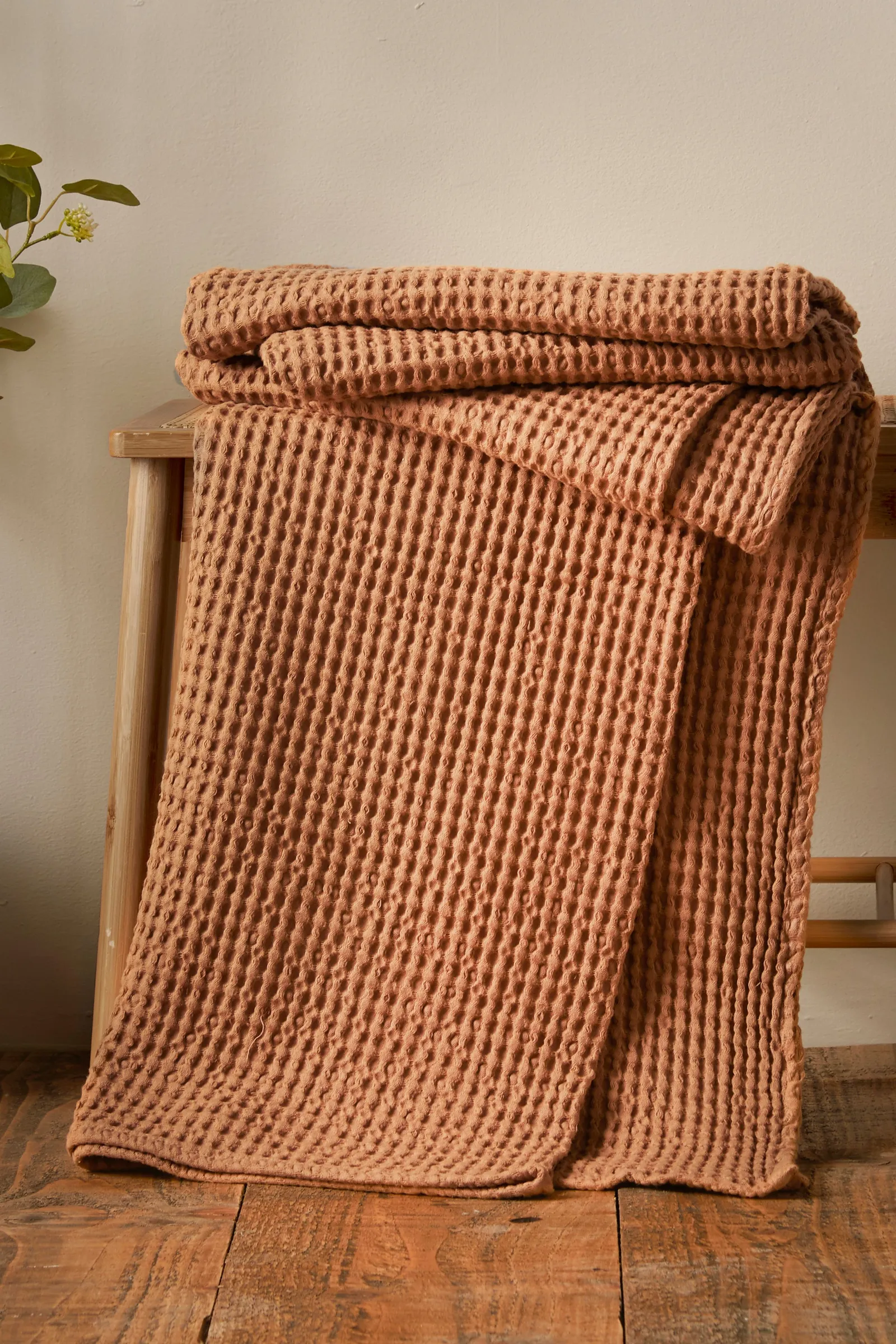 Pineapple Elephant 'Jaipur Chunky Waffle' Cotton Blanket Throw in Terracotta
