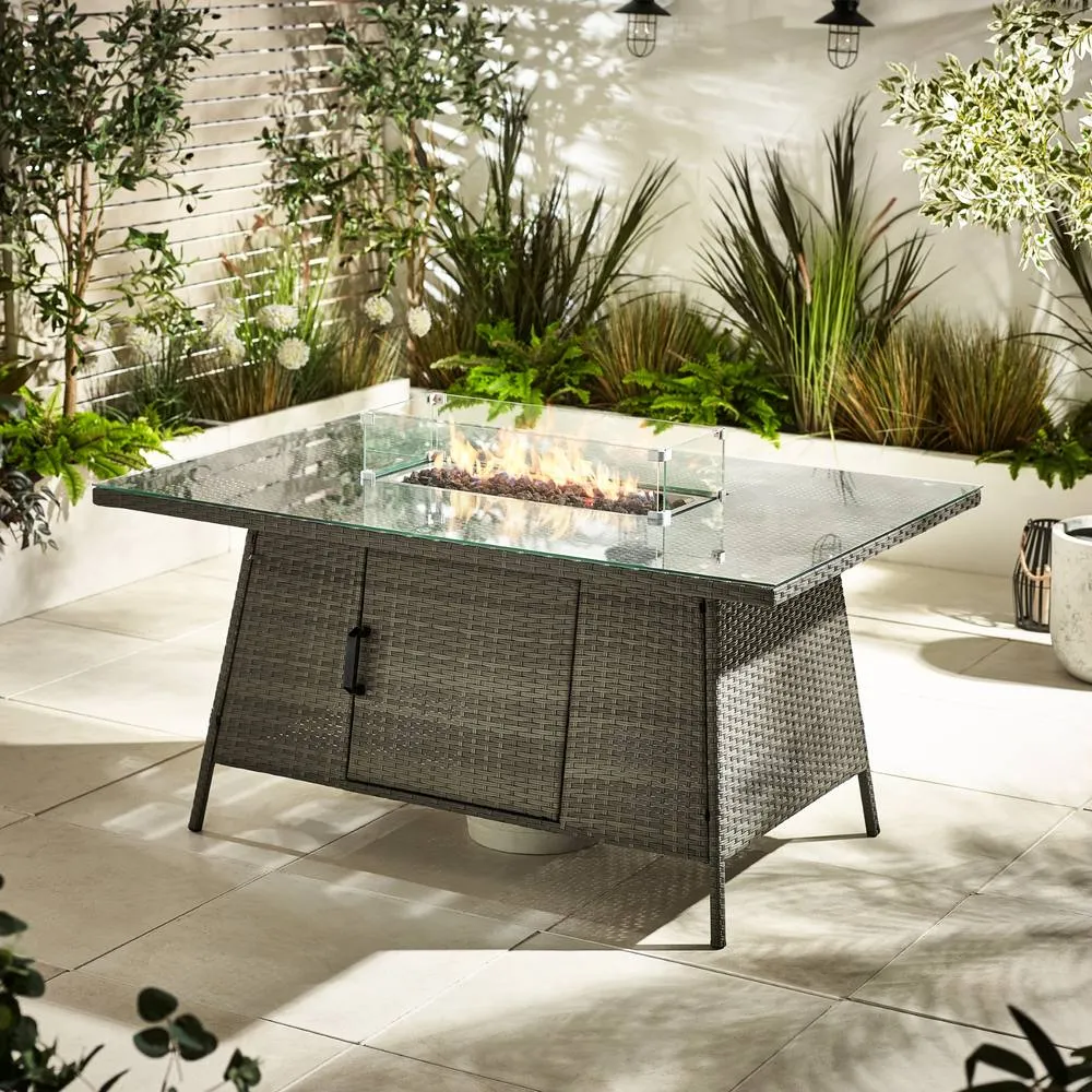 FurnitureboxUK Marbella 9 Seat Rattan Firepit Table Garden Dining Set in Grey 4