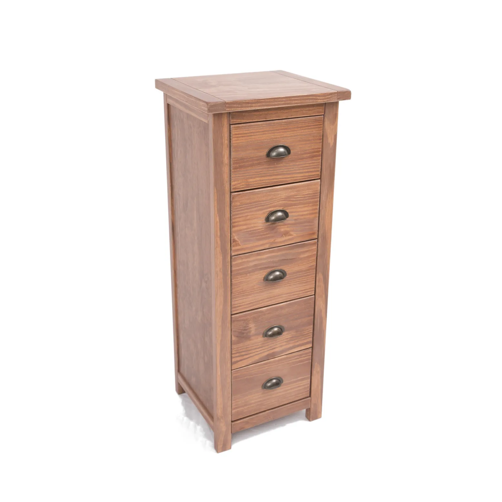 Cabinet Bits Padua 5 Drawer Narrow Chest of Drawers Brass Cup Handle in Brown 3