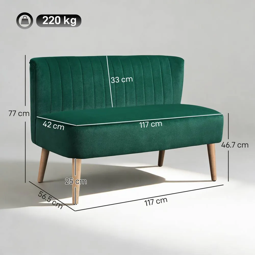HOMCOM 117cm Loveseat Sofa 2 Seater Sofa with Padded Seat, Dark Green 3