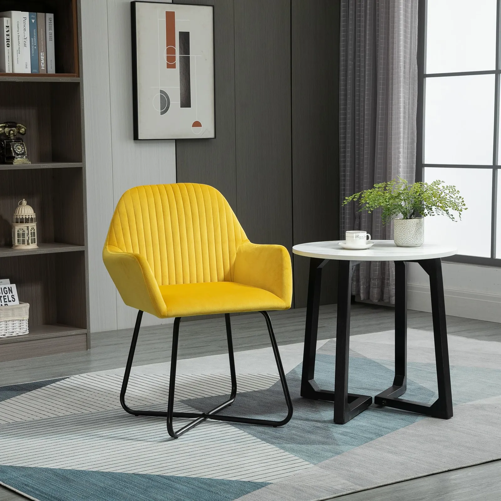 HOMCOM Modern Accent Chair Velvet-Feel Upholstered Lounge Armchair in Yellow