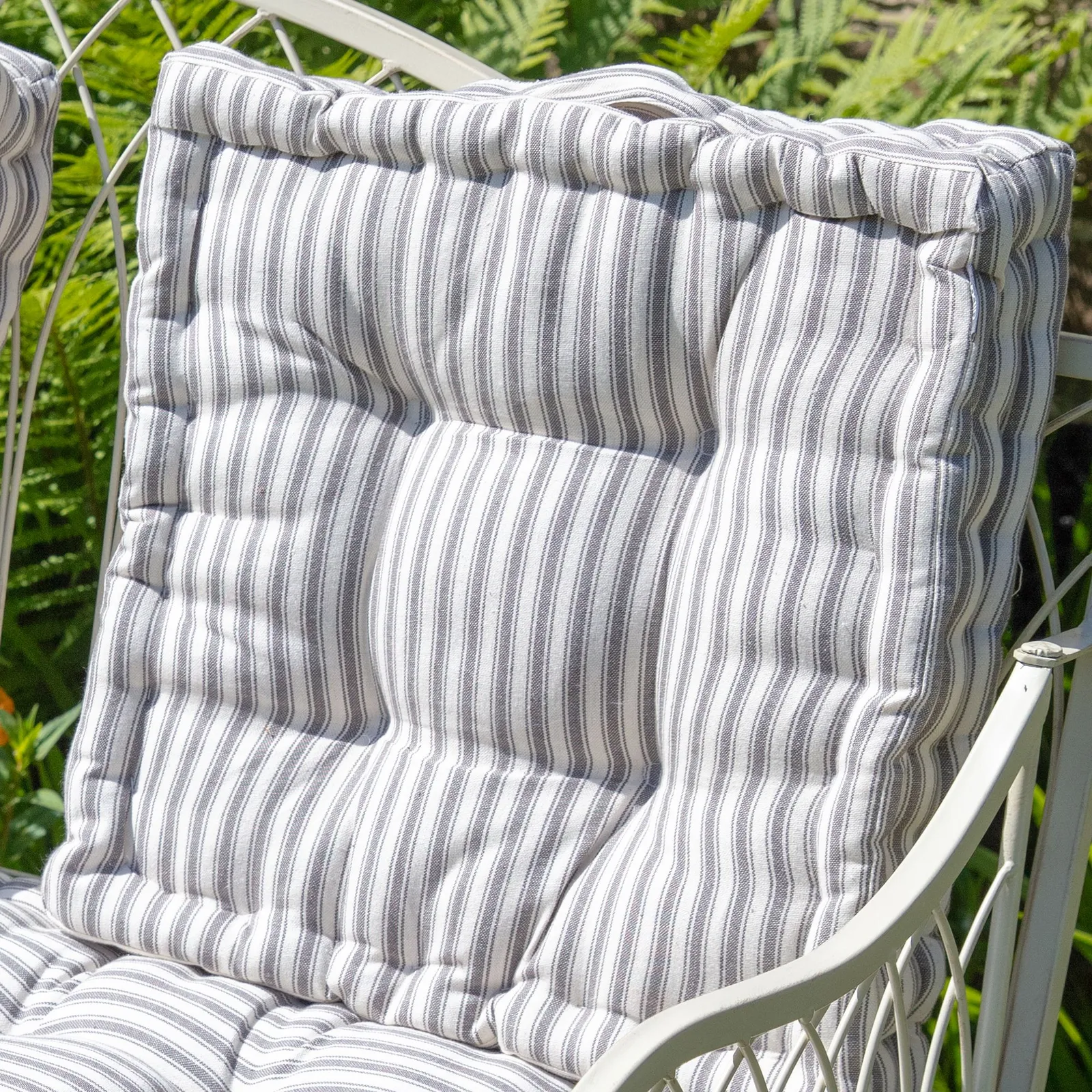 Dibor Set of 4 Grey Striped Box Outdoor Garden Chair Seat Pad Cushions L40cm x W40cm 3