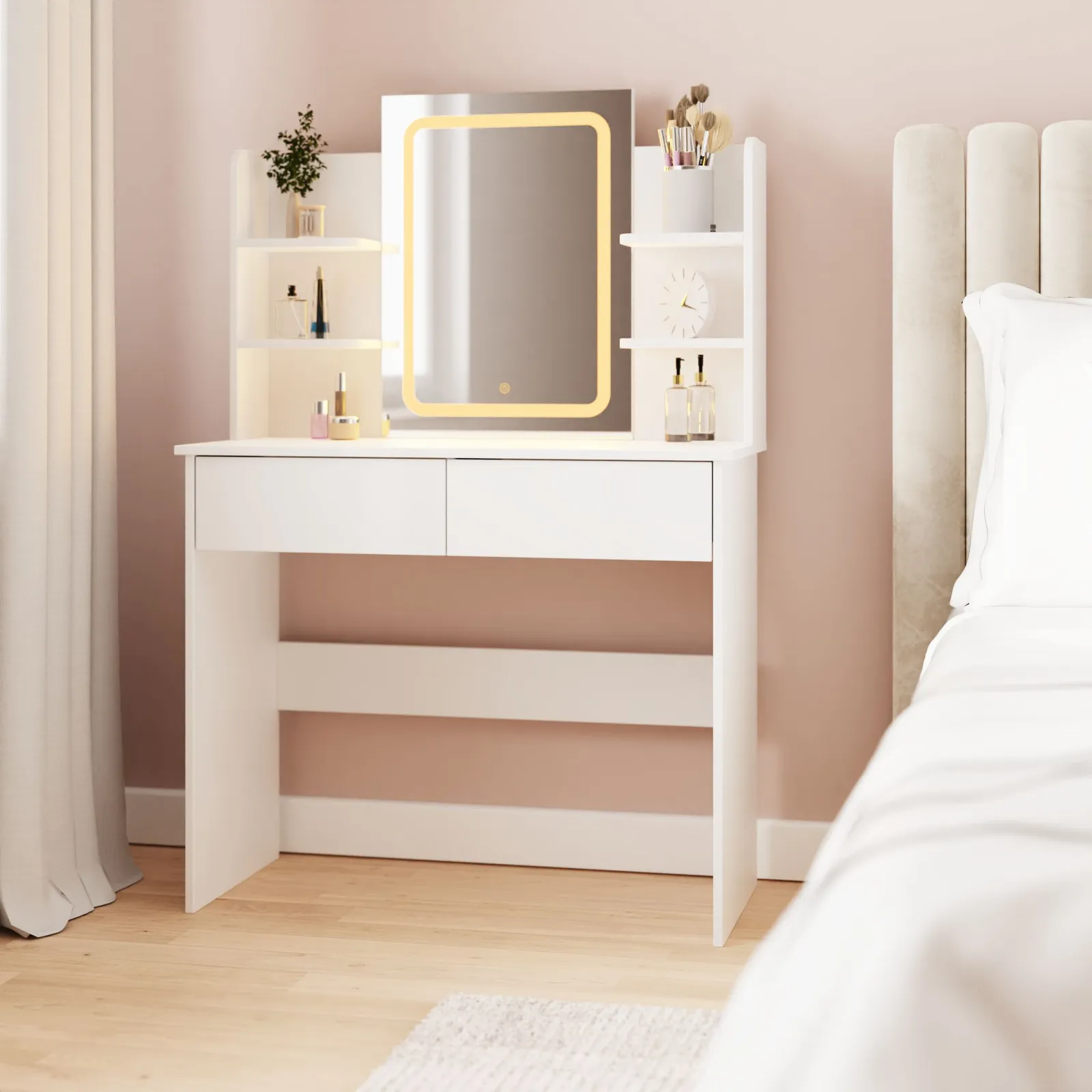 GFW Sadie LED Mirror Dressing Table in White 2