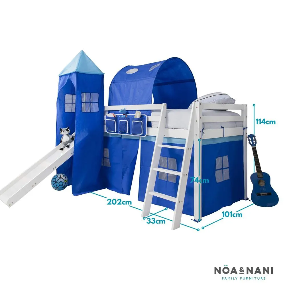 Nöa and Nani Moro Cabin Bed Midsleeper with Slide & Blue NW Package in White 6