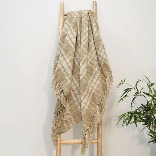Allure Bath Fashions Chenille Checked Tartan Throw Blanket in Natural