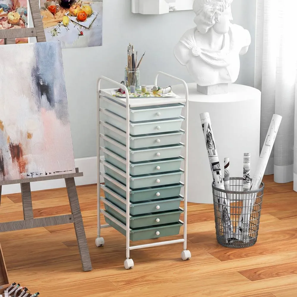 Costway 10 Drawer Rolling Storage Cart Mobile Tools Scrapbook Paper Organizer 6