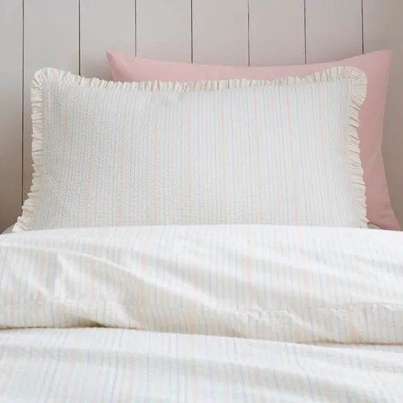 Stripe Frill Seersucker Cotton Duvet Cover and Pillowcase Set 3