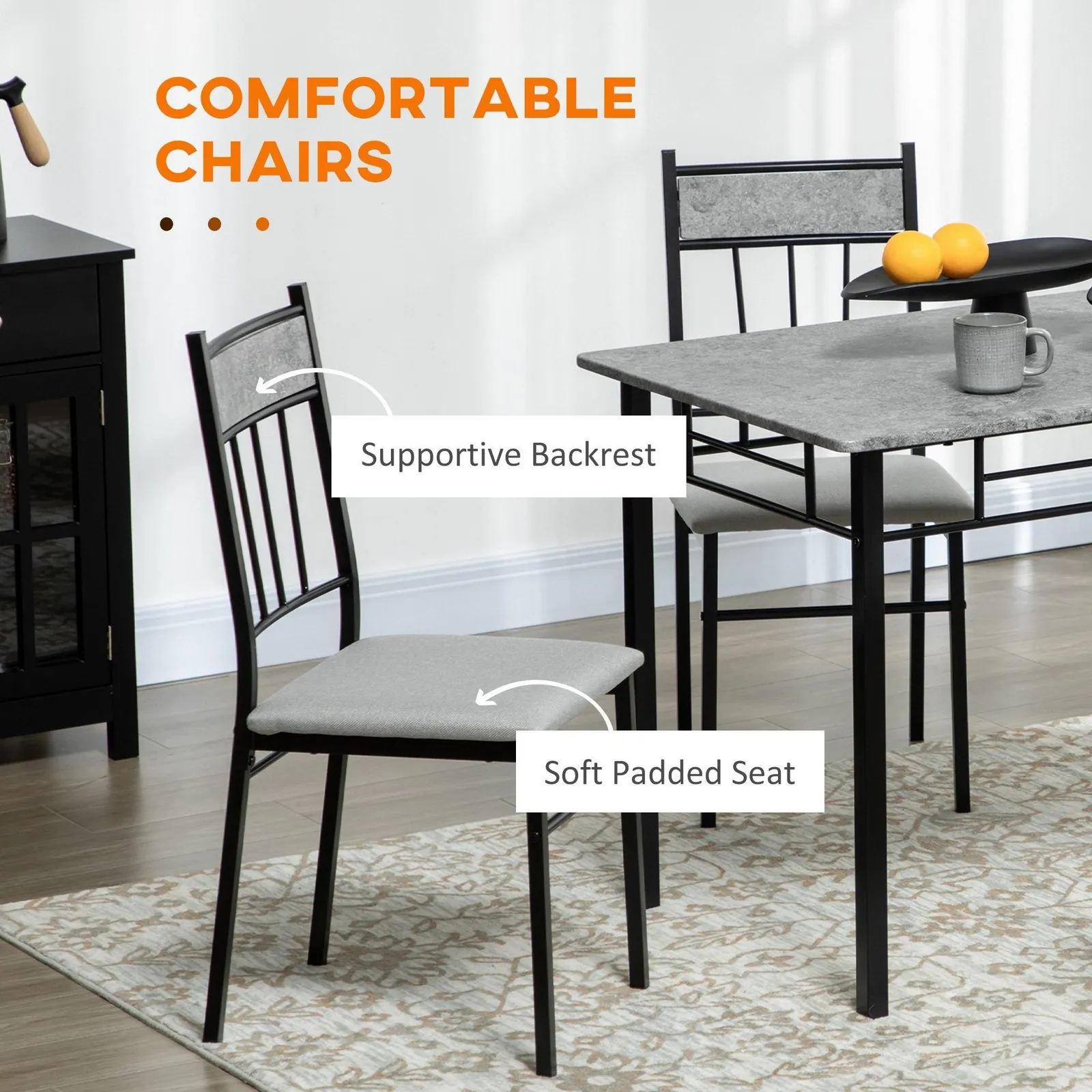HOMCOM Modern Dining Table & Chairs Set 4 with Padded Seat Metal Frame in Light Grey 5