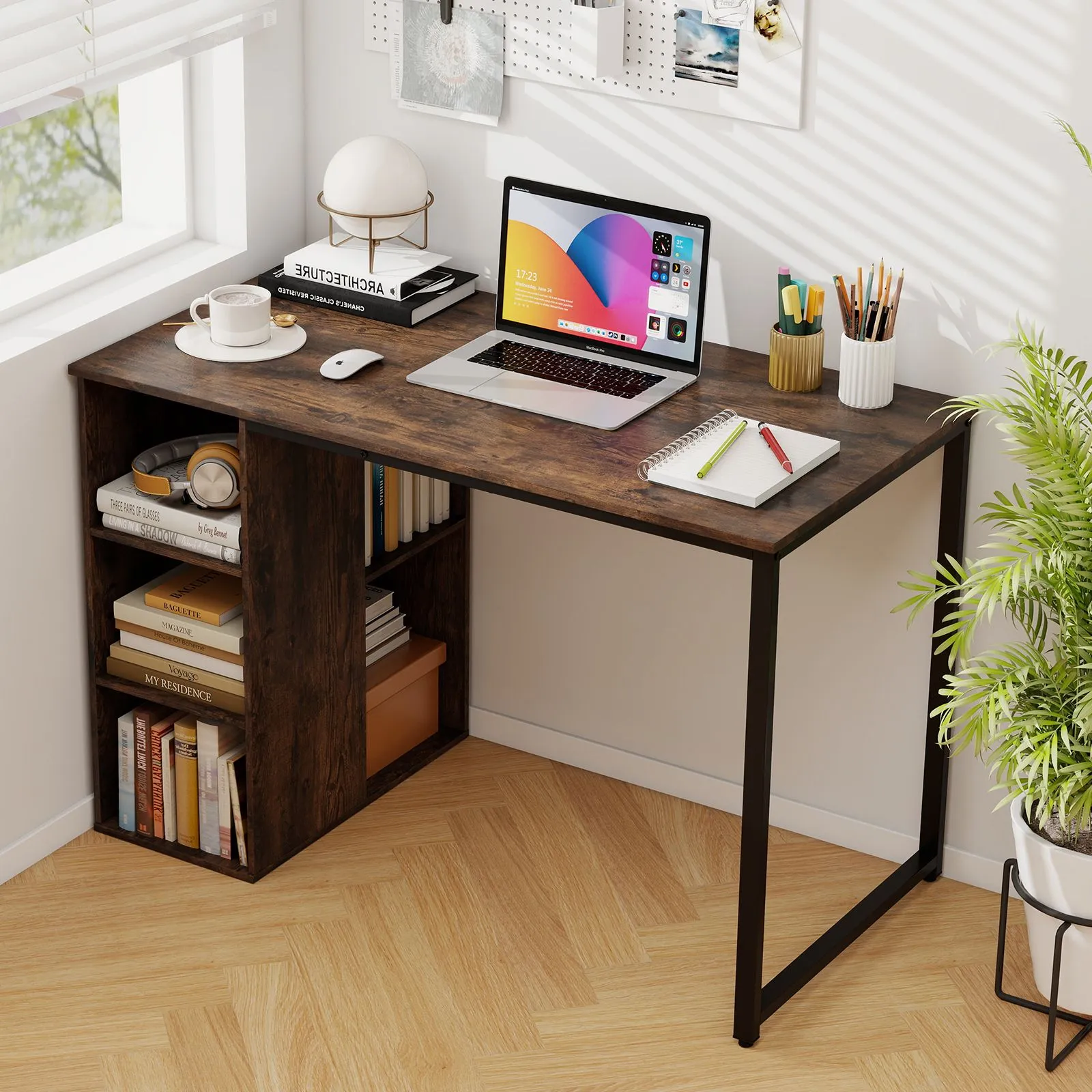 Costway 115 CM Computer Desk Modern Home Office Desk in Brown 3