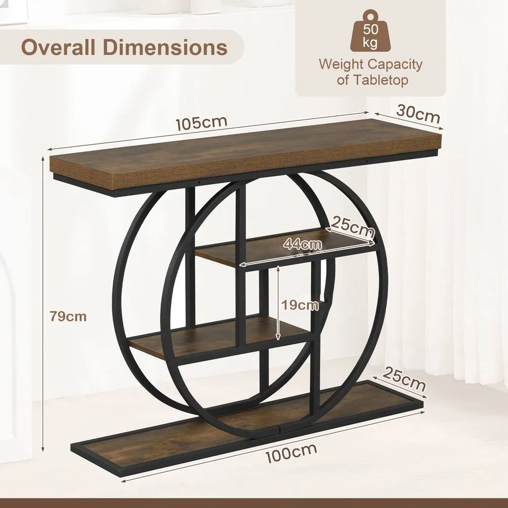 Costway 4-Tier Console Table 105CM Entryway Table w/ Storage Shelves in Brown 2