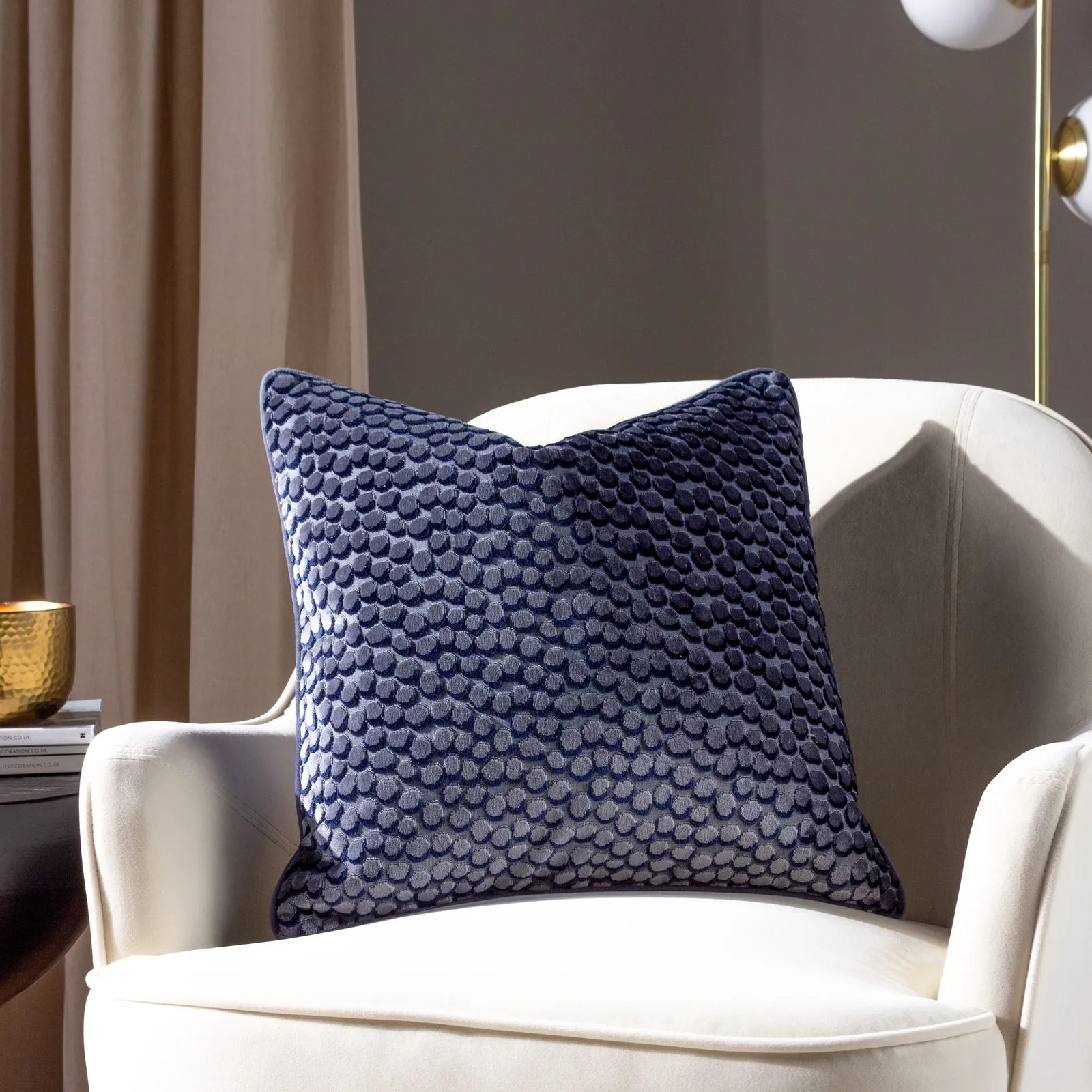 HOEM Lanzo Cut Velvet Piped Cushion in Navy