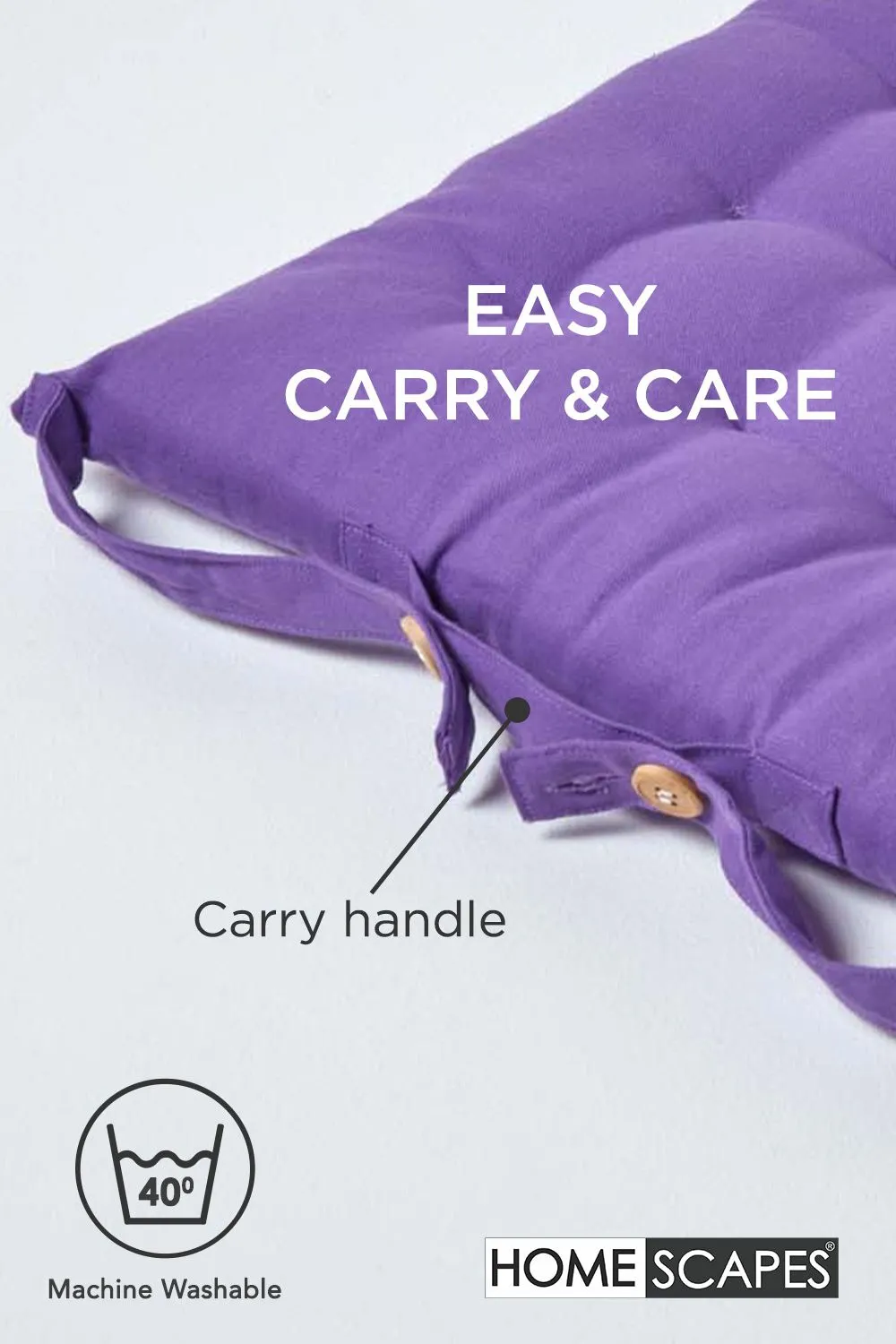 Homescapes 4 Pack Seat Pads Luxury 100% Cotton Indoor Outdoor Garden Cushion, 40cm in Purple 6
