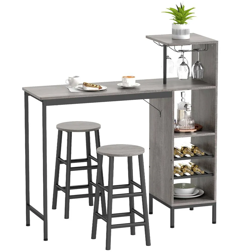 HOMCOM 3 Pieces Dining Room Set, 6-Tier Dining Table & Stools, Natural 2