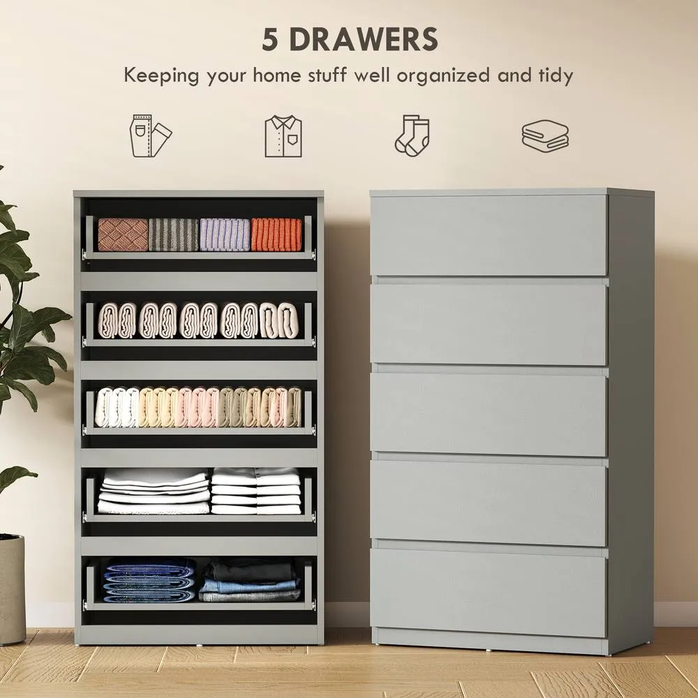 HOMCOM Bedroom Chest of Drawers, 5 Drawers Dresser, Drawer Unit in Grey 4