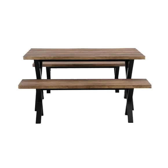 Ezra 6 Seater Rectangular Dining Table with 2 Benches 5