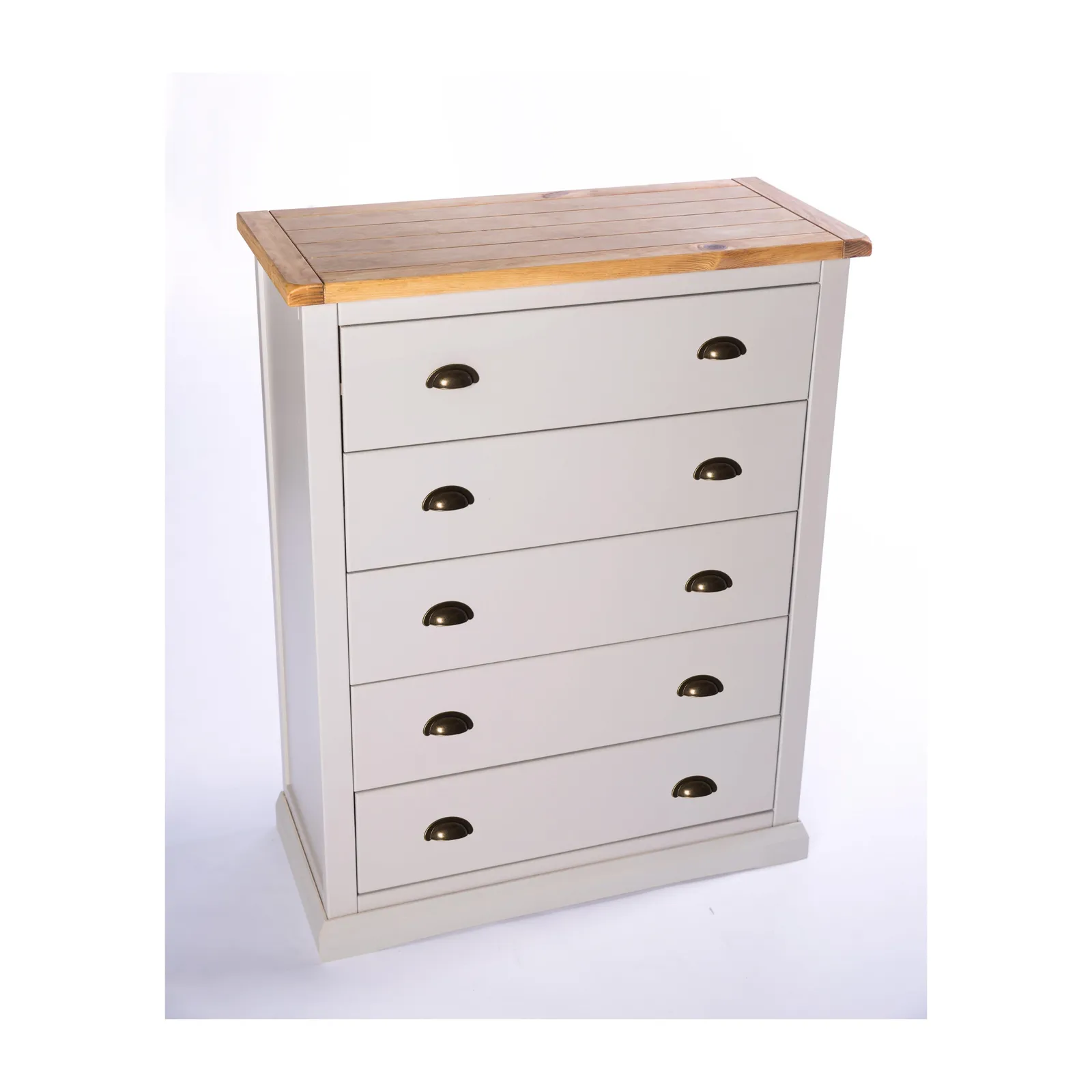 Cabinet Bits Loreo 5 Drawer Chest of Drawers Brass Cup Handle in Light Grey 3