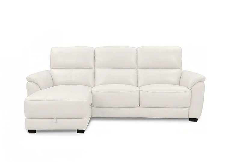 Saffron Leather 3 Seater Sofa with Storage Left Hand Facing Chaise End - BV Star White